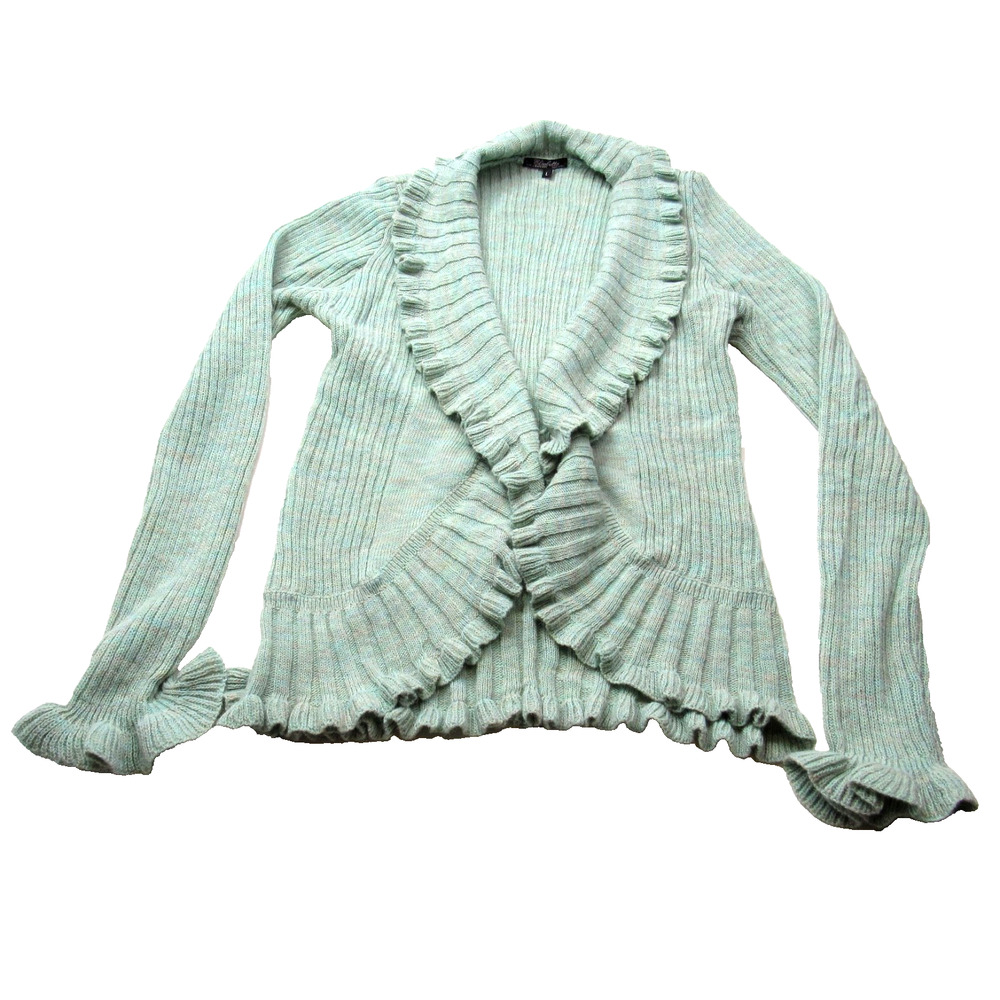 Elisabetta Collection Womens Ruffled Green Sweater Large Cottagecore Coquette